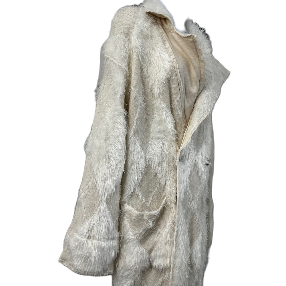 Free people David Cardi Jacket Furry diamond Knit Pattern longline Ivory - Picture 6 of 11